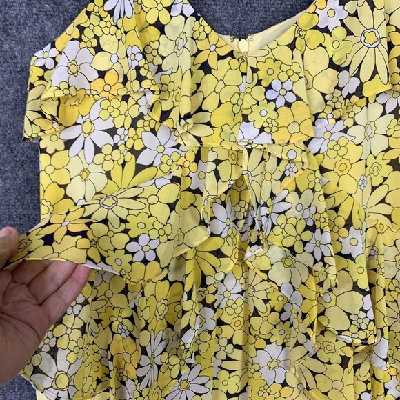 Michael Kors Strap Layered Ruffle Sundress Women M Yellow Floral Chiffon Lined - Picture 4 of 10